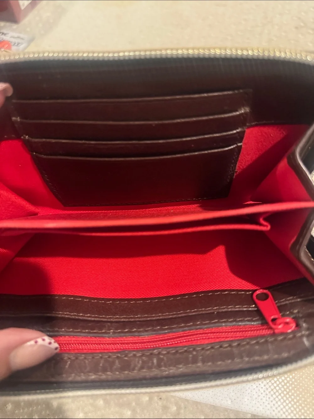 Dooney & Bourke Red and Black Chevron Zip Wallet